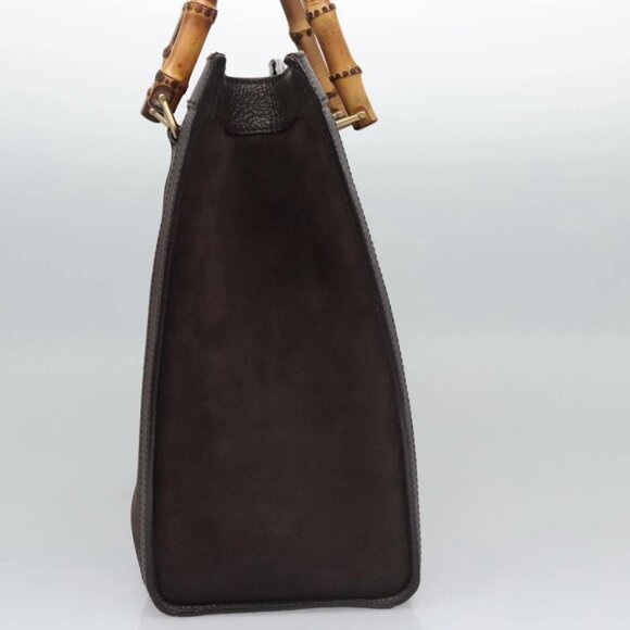 GUCCI Bamboo Hand Bag Suede Brown Gold 002 - Picture 5 of 16